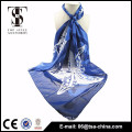 merry christmas polyester imitate silk blue printing flower scarf for young in spring season